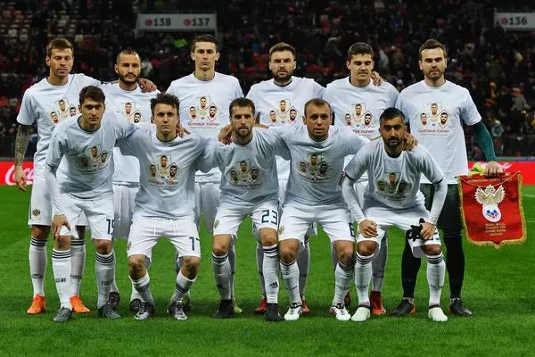 Russian players before the football match