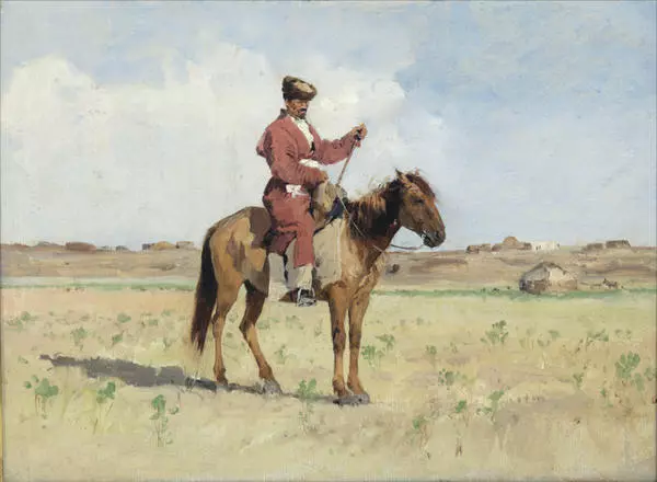 Kalmyk on the Horse in Steppe
