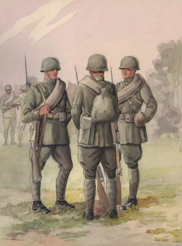 Эскиз полевой формы красноармейцев (1942)