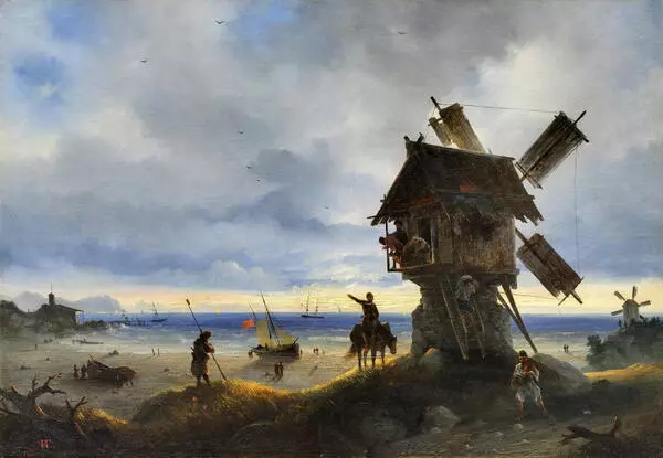 Ветряная мельница на берегу моря
