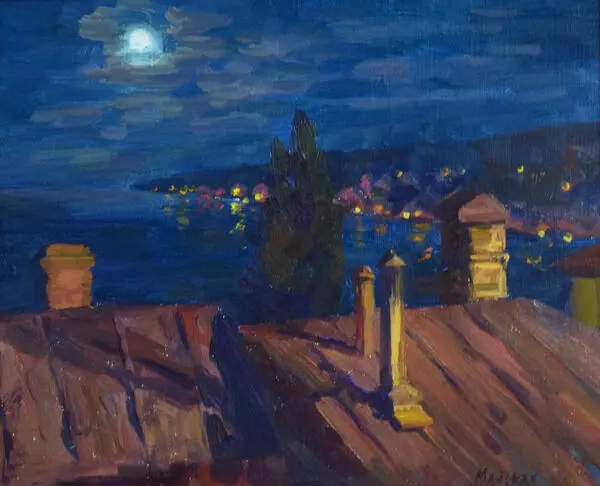 Луна. Красные крыши