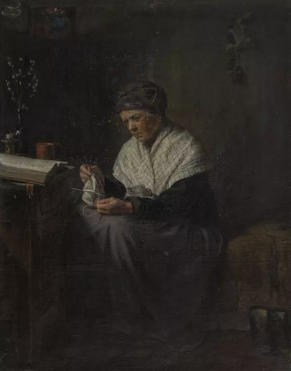 The Mother of the Artist Ivan Kramskoy Knitting