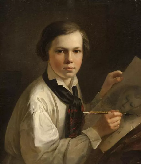 Портрет сына (?) художника за мольбертом