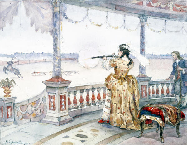 Императрица Анна Иоанновна стреляет оленей