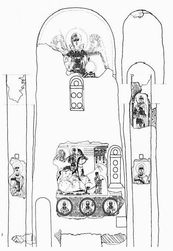 Схема фрески. Схема Георгиевского храма в старой Ладоге. Георгиевская Церковь в старой Ладоге схема. Росписи церкви Георгия в старой Ладоге.. Росписи в храме Георгия в старой Ладоге.