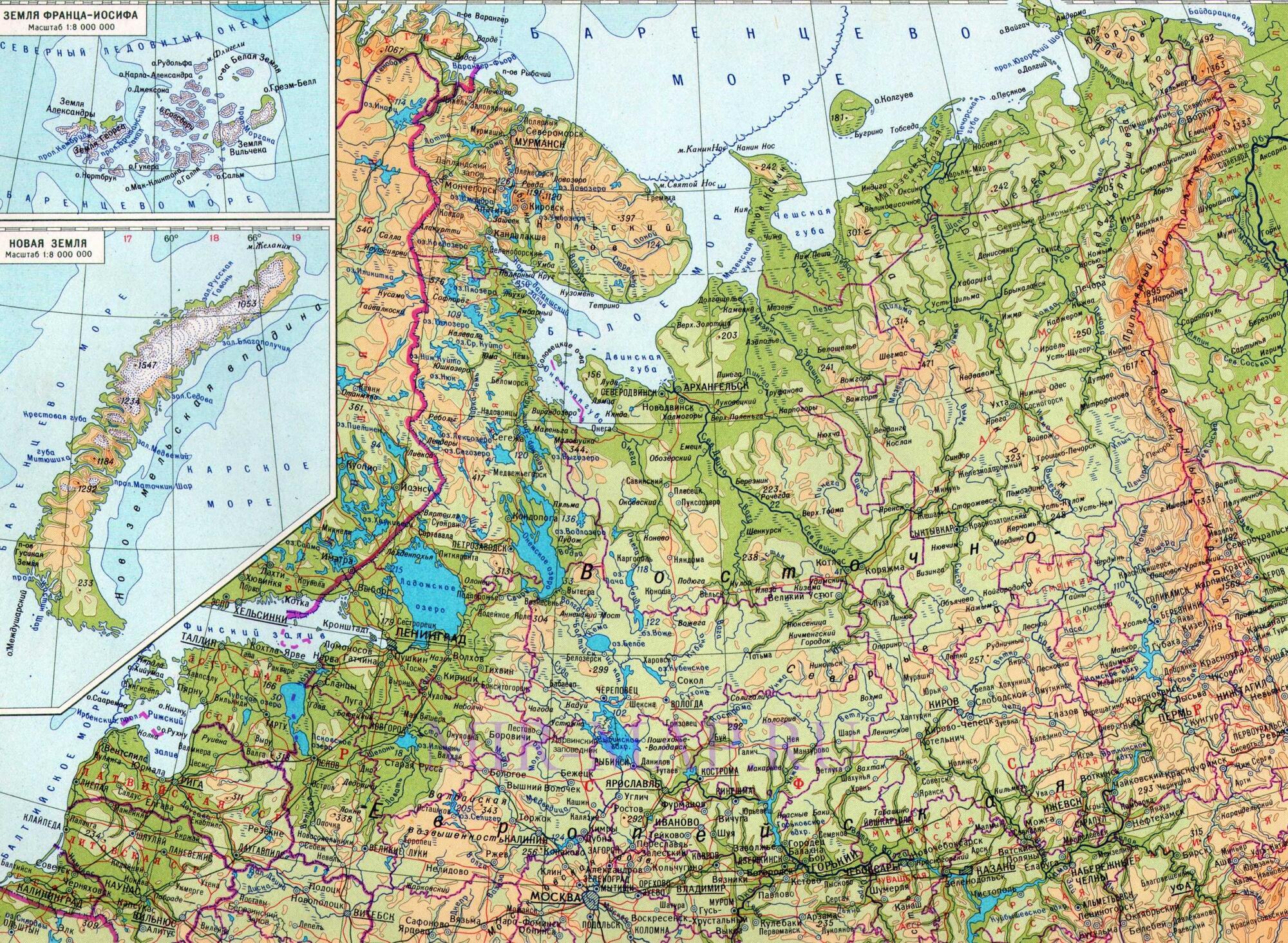 Дороги европейского севера. Карта Северо-Запад России географическая с городами подробная.