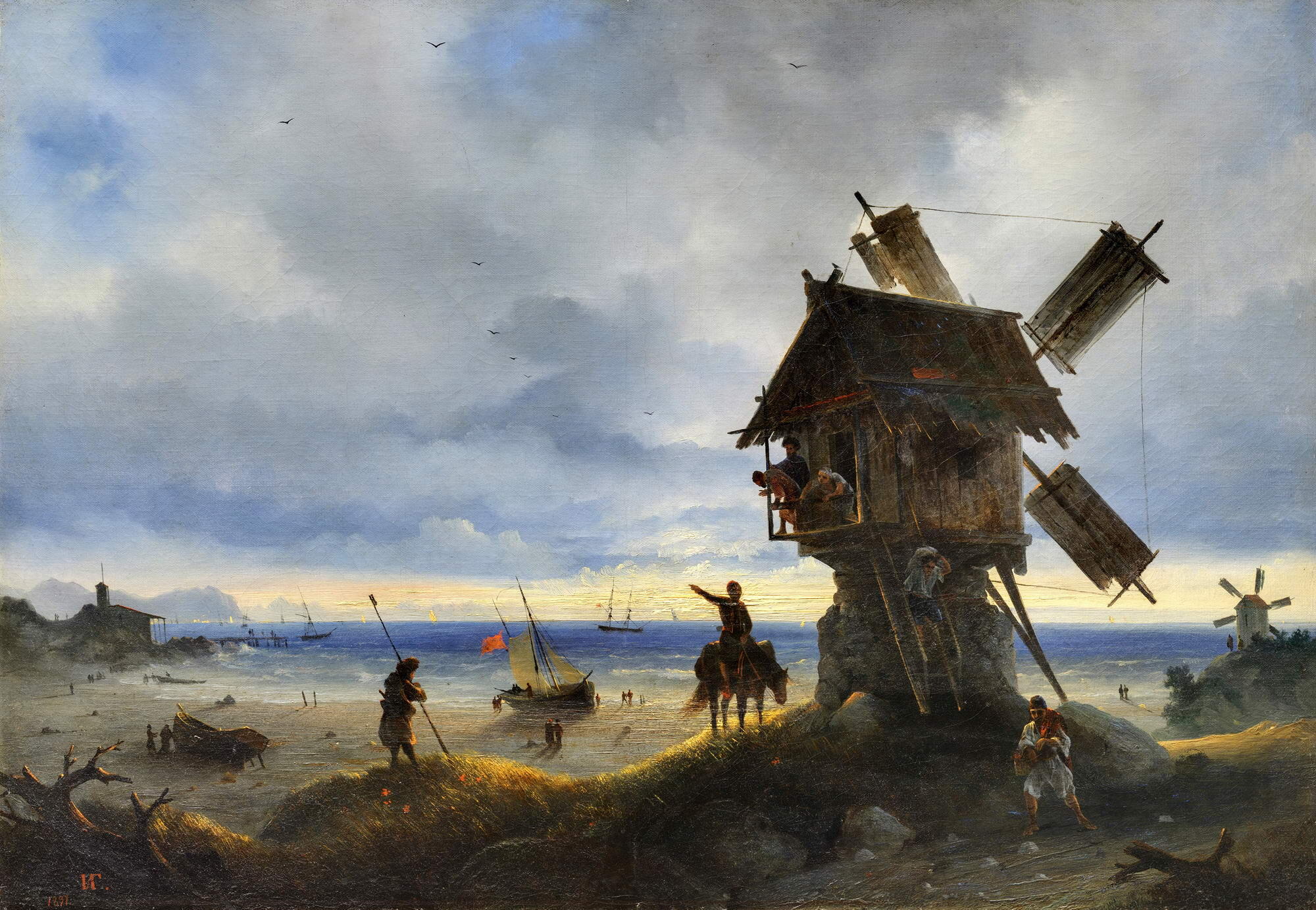 Мельница ветряная декоративная с деревянными лопастями высота 107см U07527