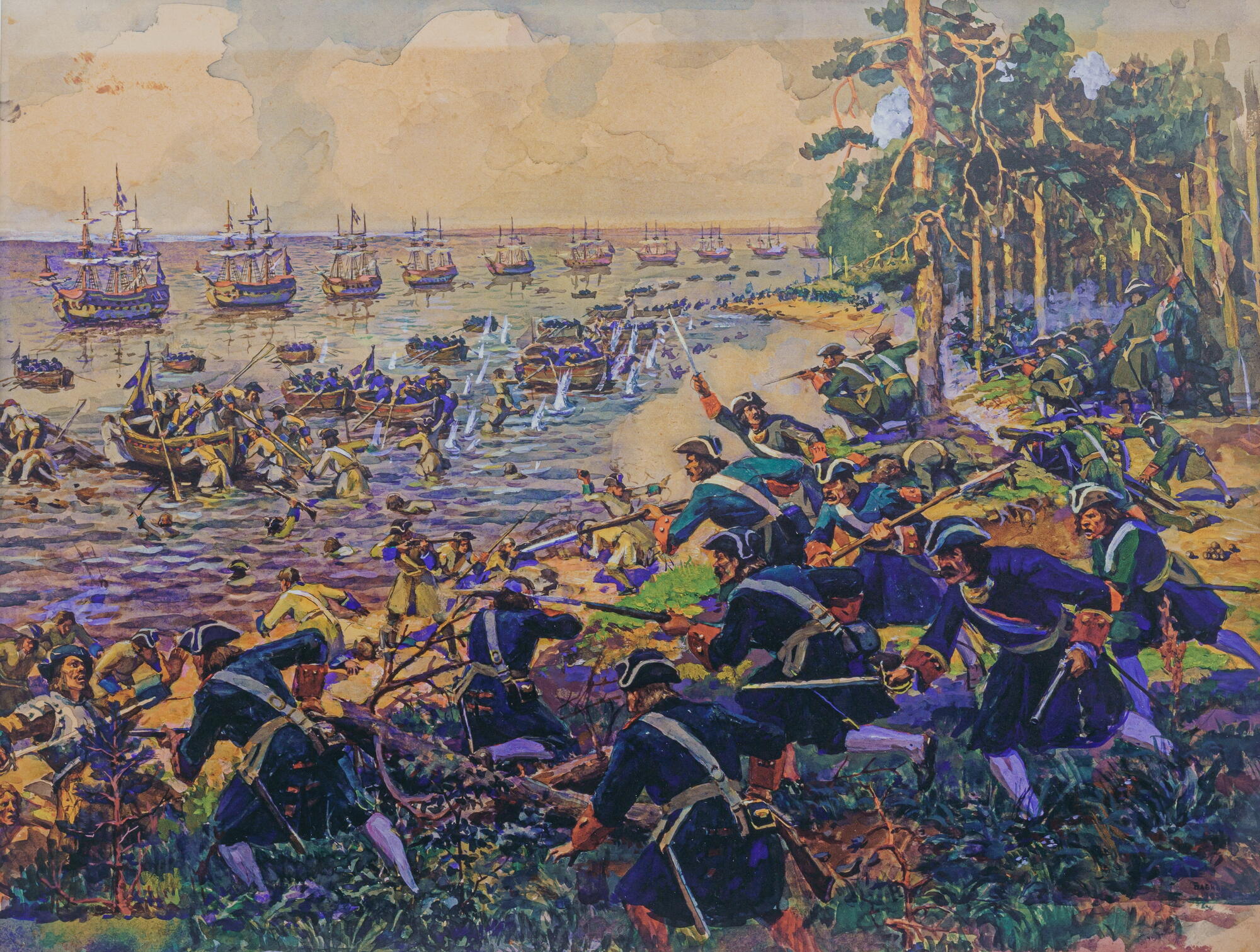Победа русского войска над шведским. Гангутское Морское сражение 1714.