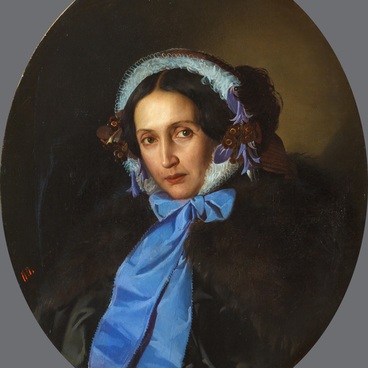 Portrait of a Lady Wearing a Blue Bonnet