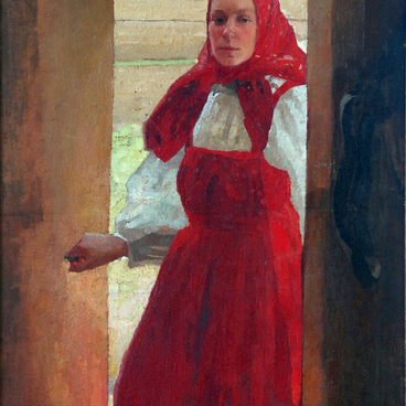 Портрет жены в красном сарафане