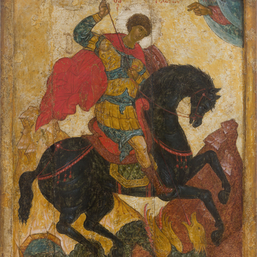 Saint George the Victorious on a black horse