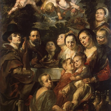 Self-portrait with parents and siblings