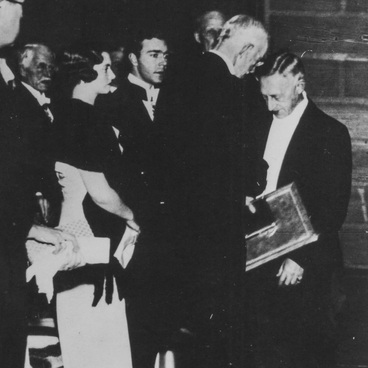 Gustaf V presents Bunin with the Nobel Prize