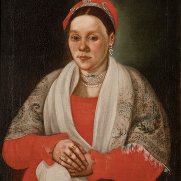 Portrait of Kiseleva in a red dress