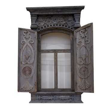 Two-panel window shutters with bas-relief carvin