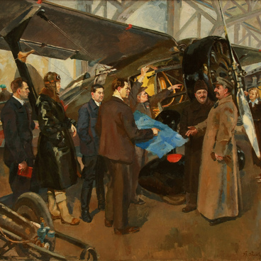 Г.К. Орджоникидзе осматривает модель самолета