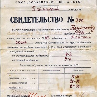 Свидетельство об окончании тайгинского аэроклуба