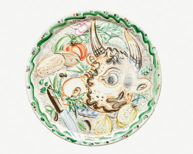 Decorative plate. Still Life with Bull’s Head