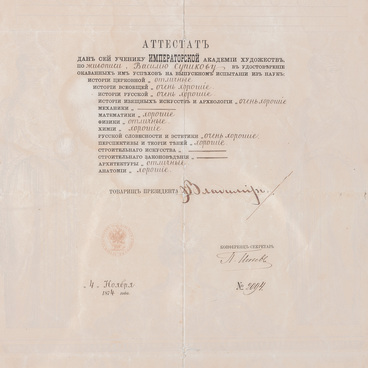 Vasily Surikov’s certificate