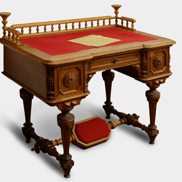 Writing desk with red cloth