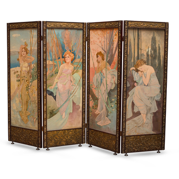 Four-panel freestanding folding screen